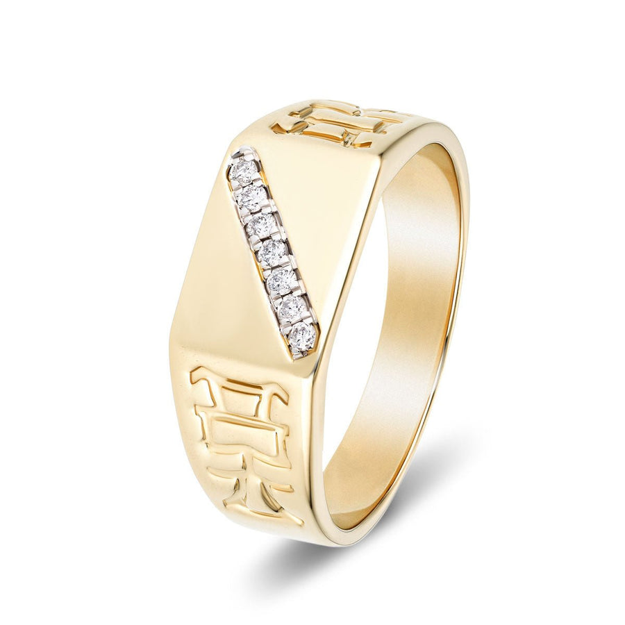 Mens Signet Ring With 0.10ct Lab Diamonds in G/VS 9k Yellow Gold - After Diamonds