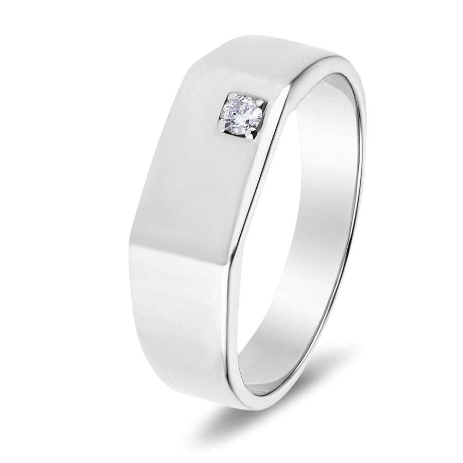 Mens Single Lab Diamond Signet Ring 0.06ct G/VS in 9k White Gold - After Diamonds