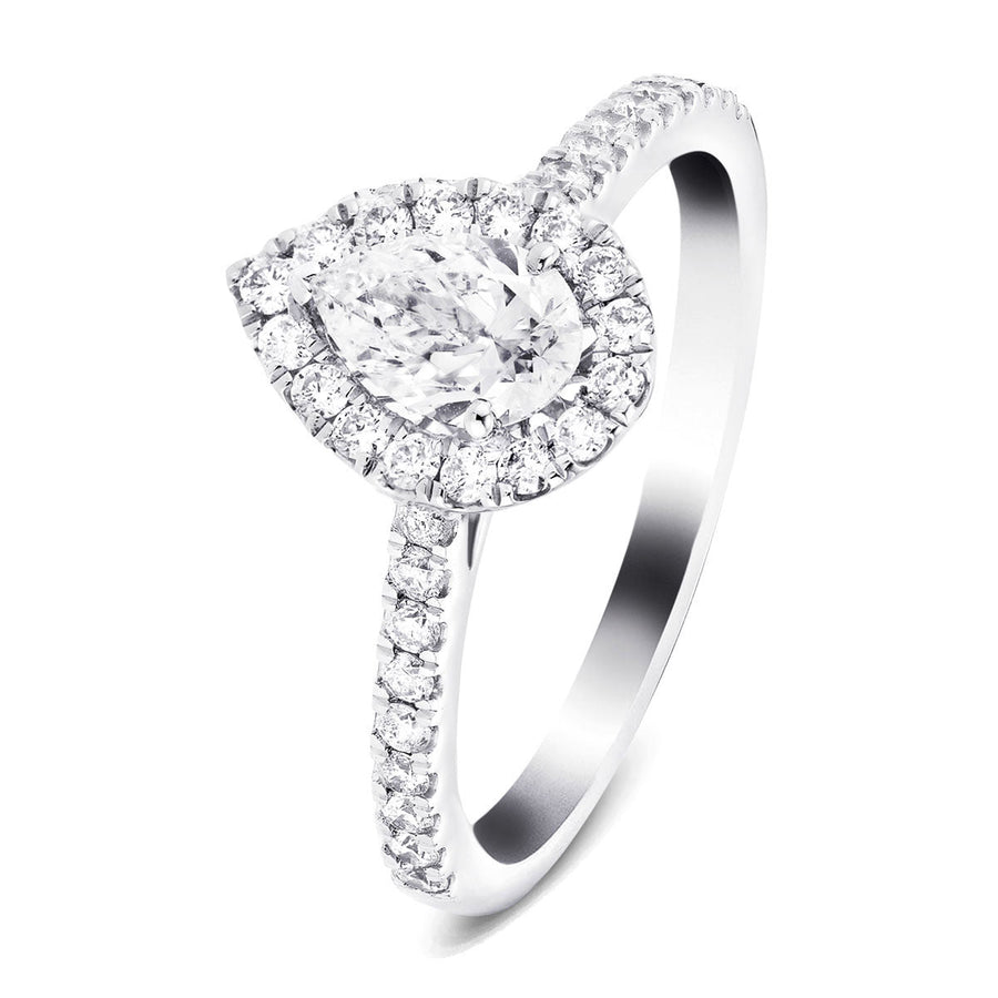 Nancy Lab Diamond Halo Pear Engagement Ring 0.85ct D/VVS in 18k White Gold - After Diamonds