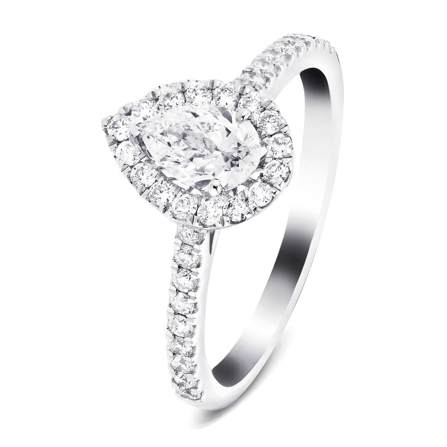 Nancy Lab Diamond Halo Pear Engagement Ring 0.85ct D/VVS in 9k White Gold - After Diamonds