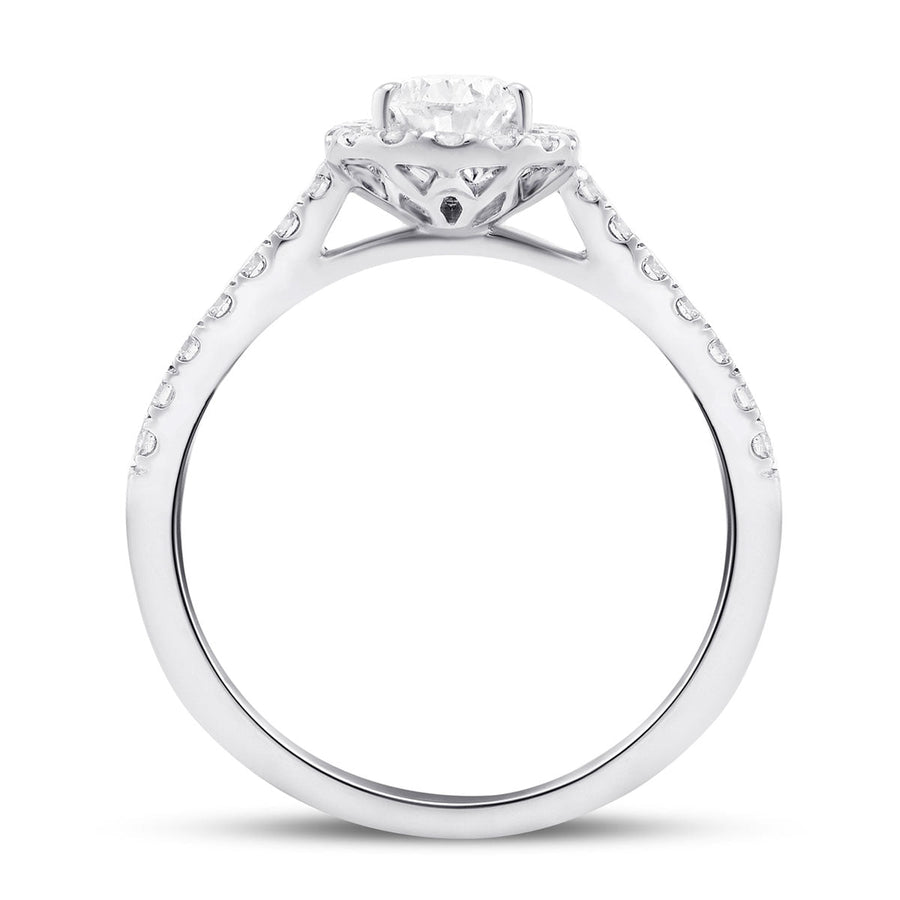 Nancy Lab Diamond Halo Pear Engagement Ring 0.85ct G/VS in 18k White Gold - After Diamonds