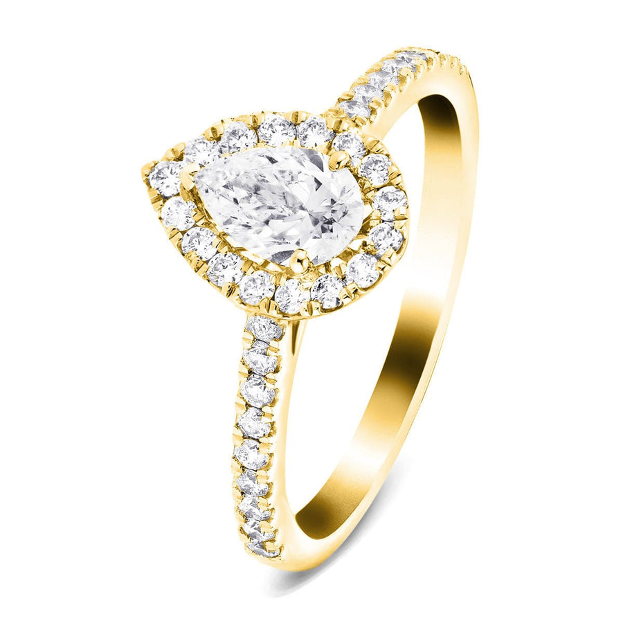 Nancy Lab Diamond Halo Pear Engagement Ring 0.85ct G/VS in 9k Yellow Gold - After Diamonds