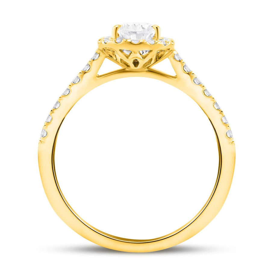 Nancy Lab Diamond Halo Pear Engagement Ring 0.85ct G/VS in 9k Yellow Gold - After Diamonds