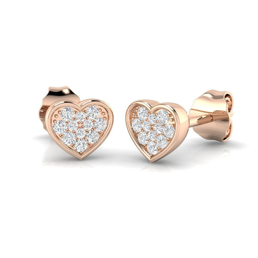 Pave Heart Lab Diamond Earrings 0.10ct G/VS in 9k Rose Gold - After Diamonds