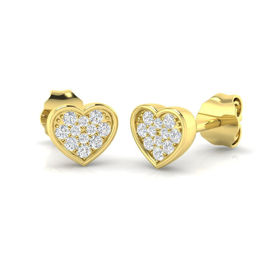 Pave Heart Lab Diamond Earrings 0.10ct G/VS in 9k Yellow Gold - After Diamonds