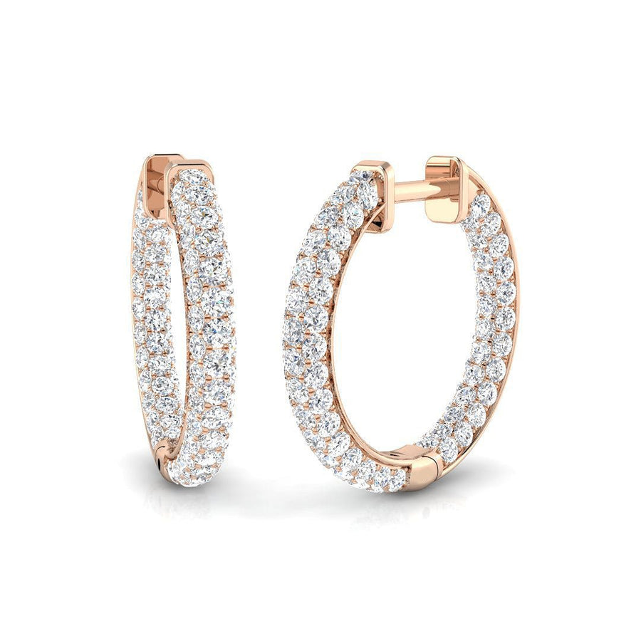 Pave Set Lab Diamond Hoop Earrings 2.00ct G/VS in 9k Rose Gold - After Diamonds