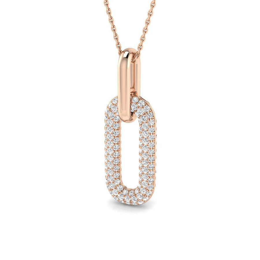 Pave Set Lab Diamond Paper Clip Pendant Necklace 0.70ct in 9k Rose Gold - After Diamonds