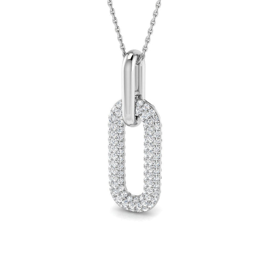 Pave Set Lab Diamond Paper Clip Pendant Necklace 0.70ct in 9k White Gold - After Diamonds