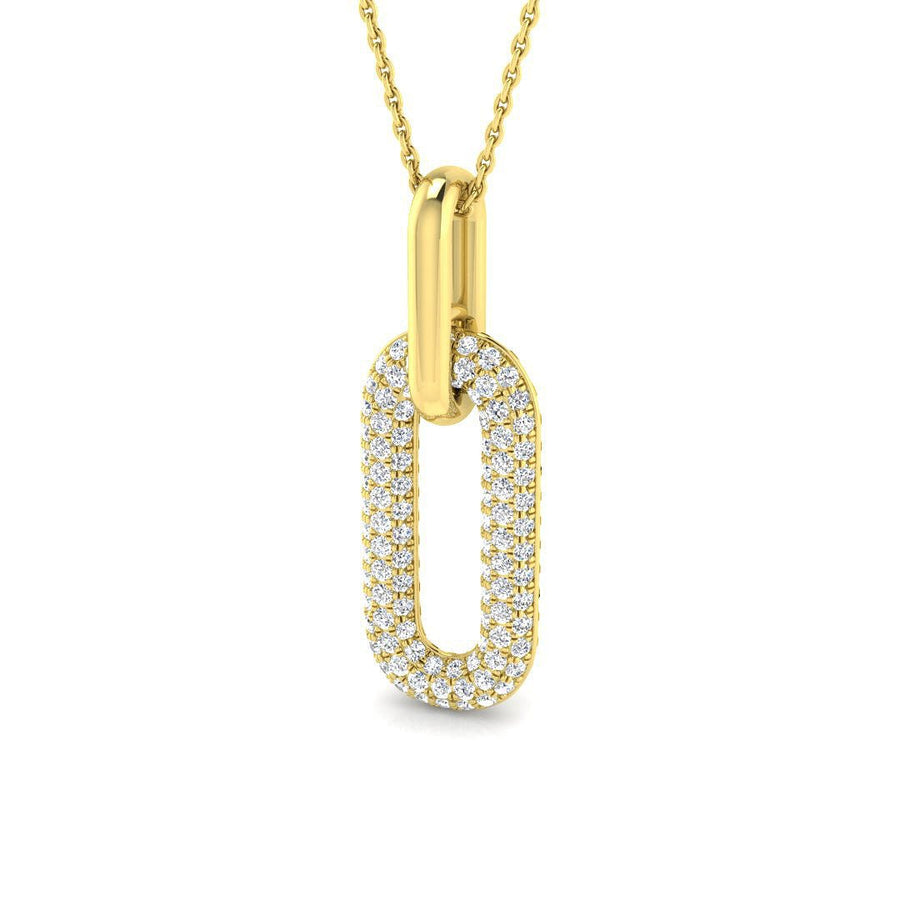 Pave Set Lab Diamond Paper Clip Pendant Necklace 0.70ct in 9k Yellow Gold - After Diamonds
