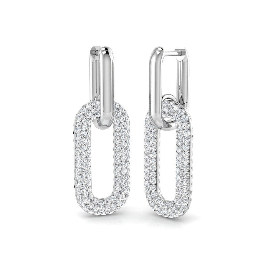 Pave Set Lab Diamond Paperclip Earrings 1.50ct G/VS in 925 Silver - After Diamonds