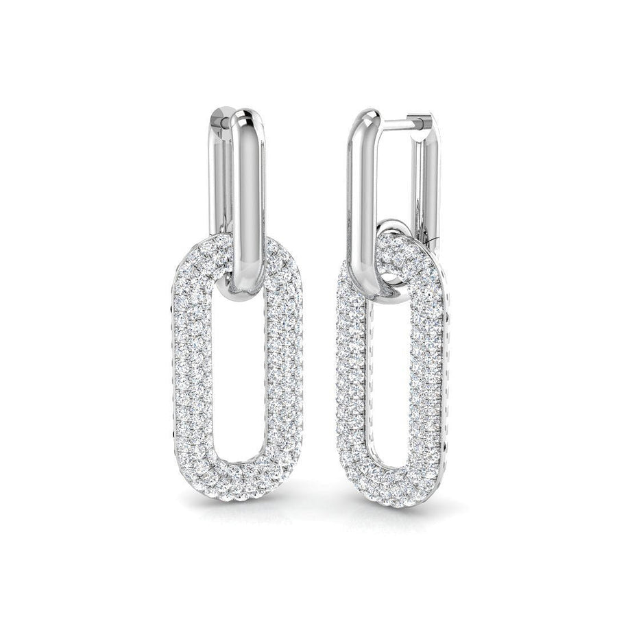 Pave Set Lab Diamond Paperclip Earrings 1.50ct G/VS in 9k White Gold - After Diamonds