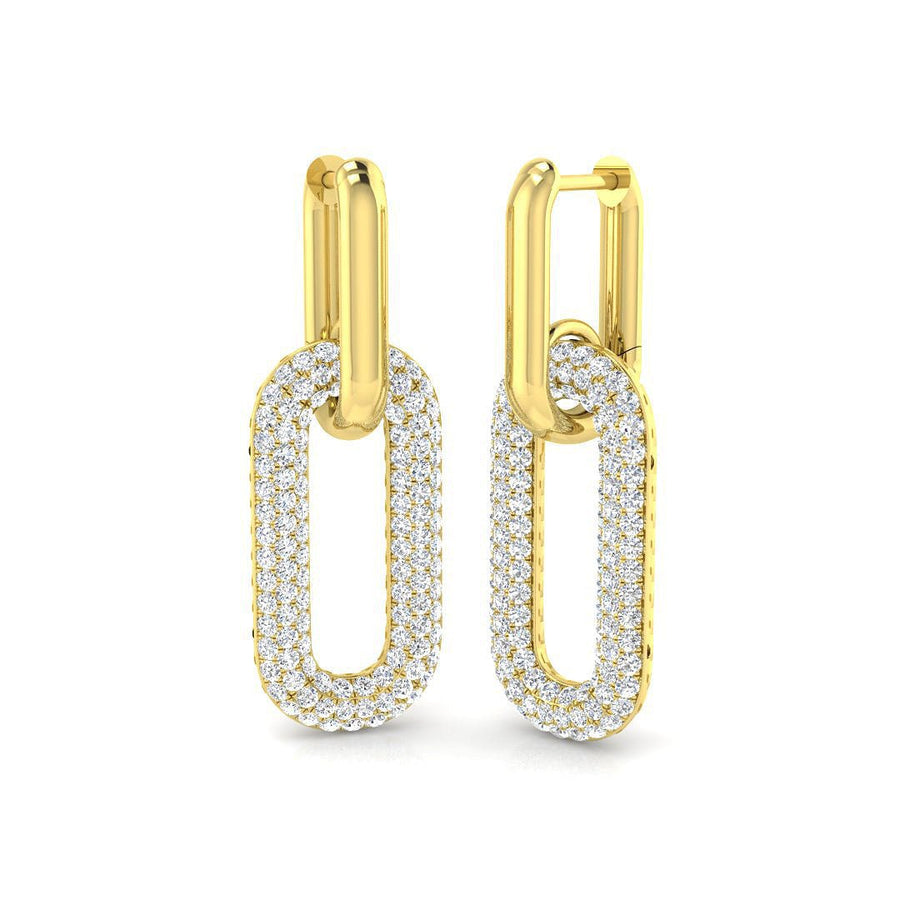 Pave Set Lab Diamond Paperclip Earrings 1.50ct G/VS in 9k Yellow Gold - After Diamonds