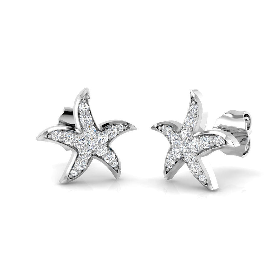 Pave Set Starfish Lab Diamond Earrings 0.20ct in 9k White Gold - After Diamonds