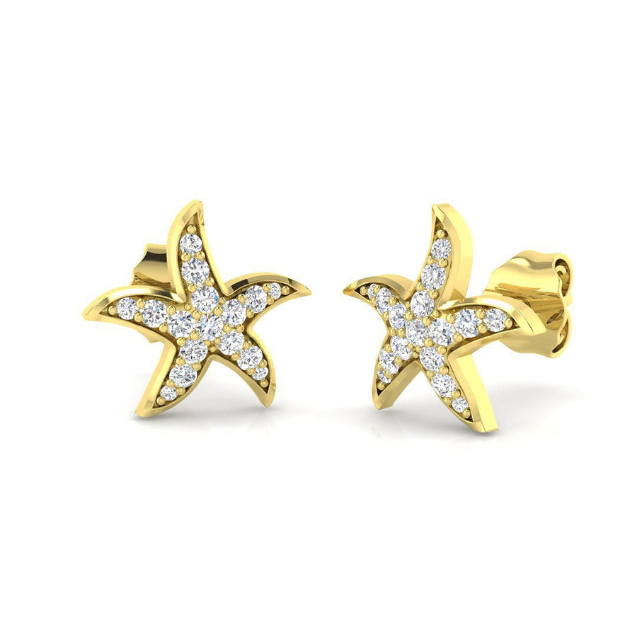 Pave Set Starfish Lab Diamond Earrings 0.20ct in 9k Yellow Gold - After Diamonds