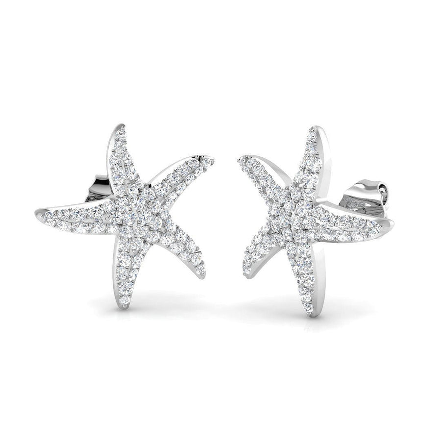 Pave Set Starfish Lab Diamond Earrings 0.50ct in 925 Silver - After Diamonds