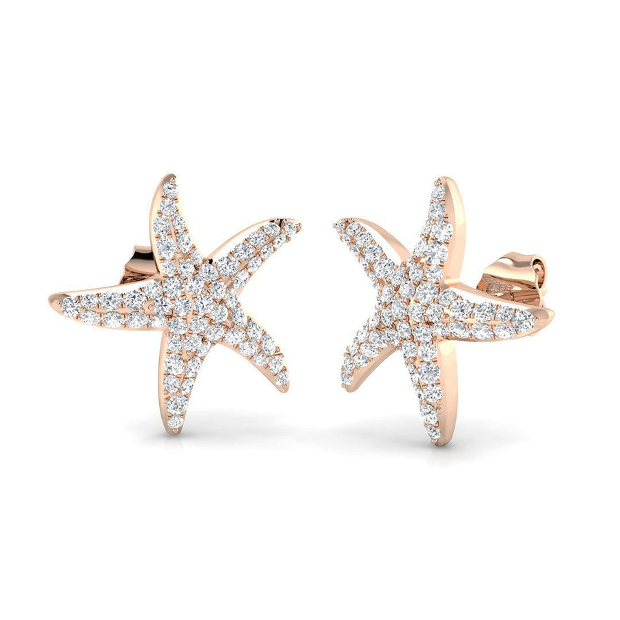 Pave Set Starfish Lab Diamond Earrings 0.50ct in 9k Rose Gold - After Diamonds