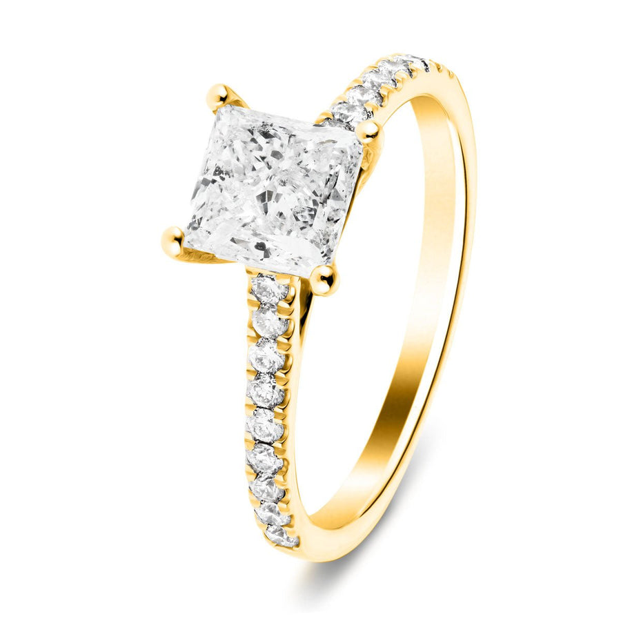 Sarah Lab Diamond Princess Engagement Ring 1.80ct D/VVS 18k Yellow Gold - After Diamonds