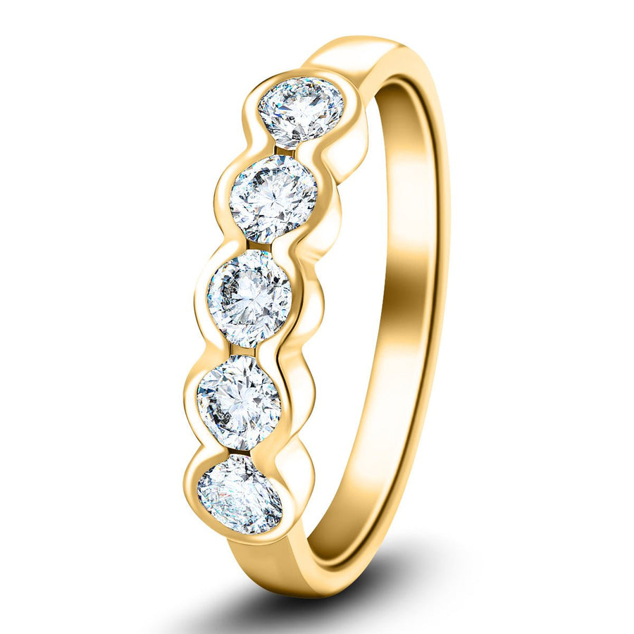 Semi Bezel Five Stone Lab Diamond Ring 0.75ct G/VS in 18k Yellow Gold - After Diamonds