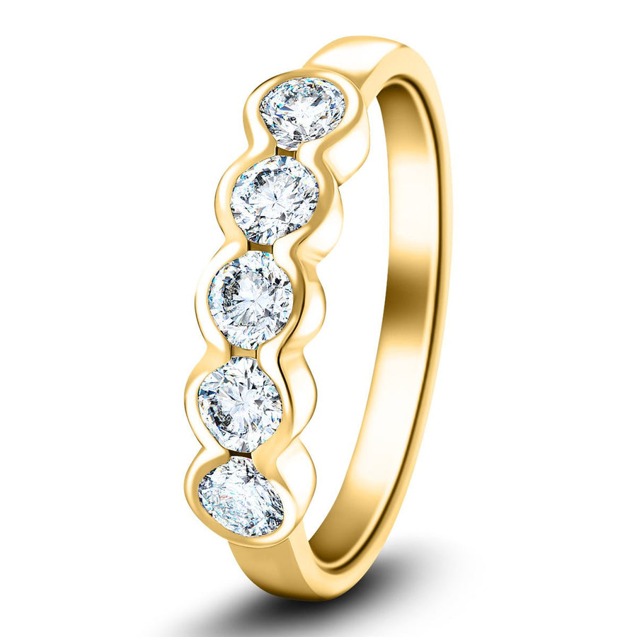 Semi Bezel Five Stone Lab Diamond Ring 1.35ct G/VS in 9k Yellow Gold - After Diamonds