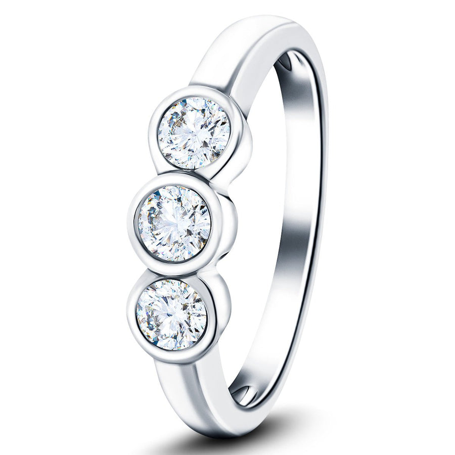Zara Three Stone Bezel Lab Diamond Engagement Ring 0.25ct G/VS 18k White Gold - After Diamonds
