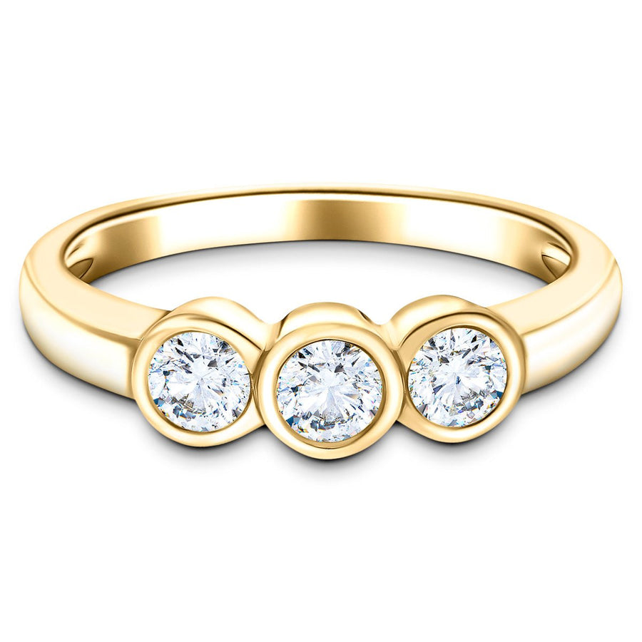 Zara Three Stone Bezel Lab Diamond Engagement Ring 0.55ct G/VS 18k Yellow Gold - After Diamonds