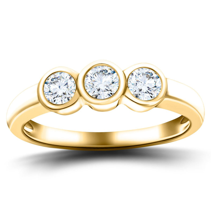 Zara Three Stone Bezel Lab Diamond Engagement Ring 0.55ct G/VS 18k Yellow Gold - After Diamonds