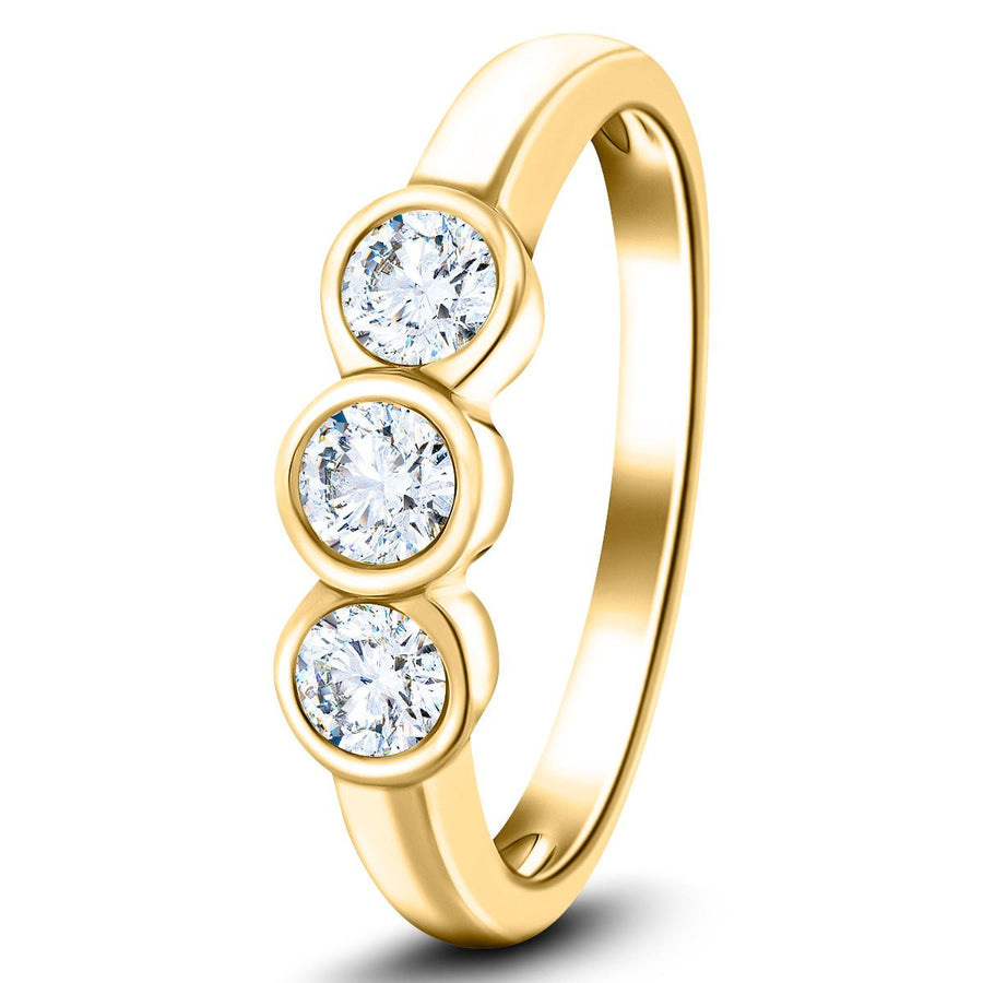 Zara Three Stone Bezel Lab Diamond Engagement Ring 0.55ct G/VS 18k Yellow Gold - After Diamonds