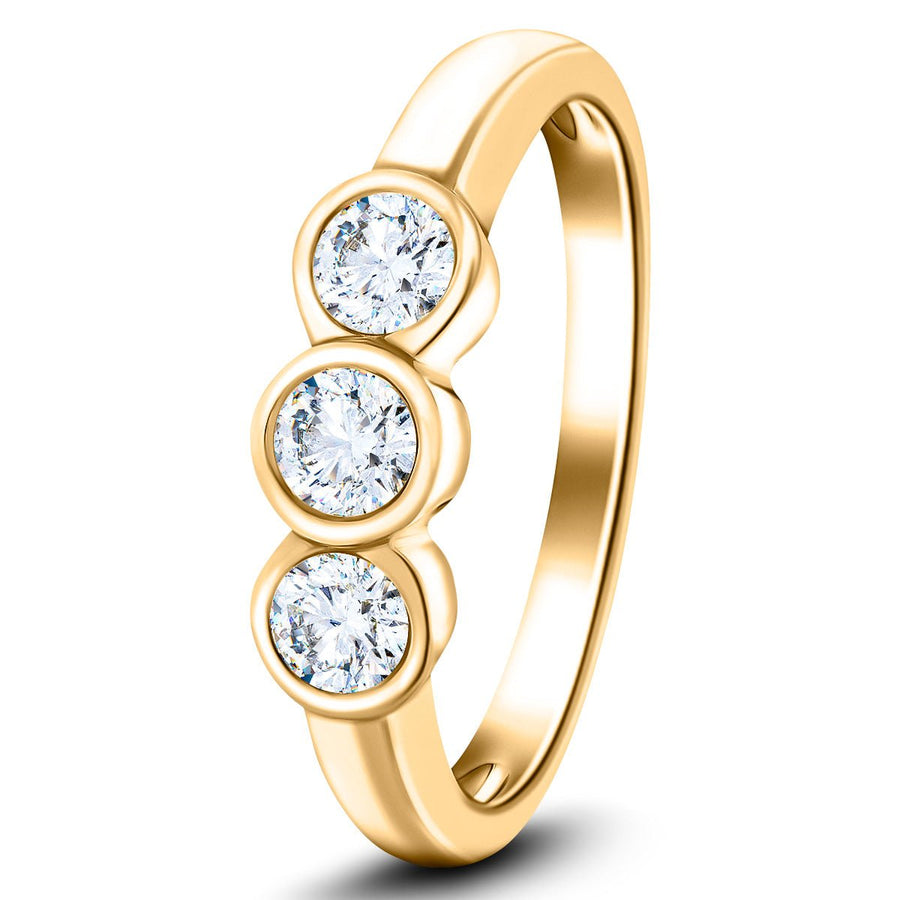 Zara Three Stone Bezel Lab Diamond Engagement Ring 1.00ct G/VS 18k Yellow Gold - After Diamonds